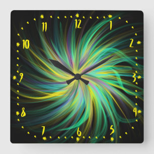 Horloge Carrée Psychedelic Green Funky Jazzy Trippy Abstract Art