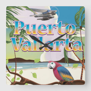 Horloge Carrée Puerto Vallarta, affiche de vacances mexicaines