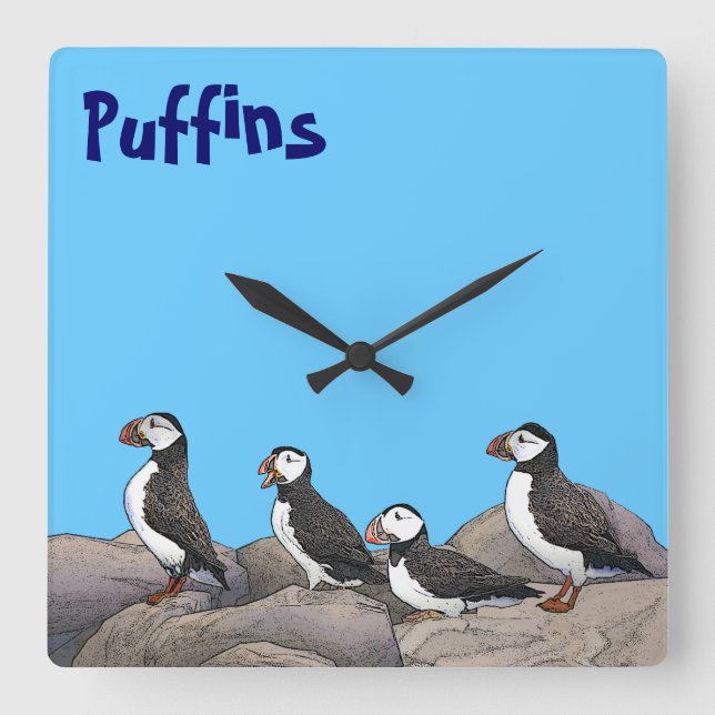 Horloge Carrée Puffins de l'Atlantique (Recto)