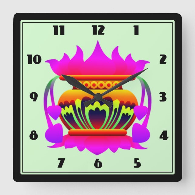 Horloge Carrée Pun kalasa Sri Lanka pot traditionnel de prospérit (Recto)