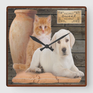Horloge Carrée "Puppy and kitsch clock"
