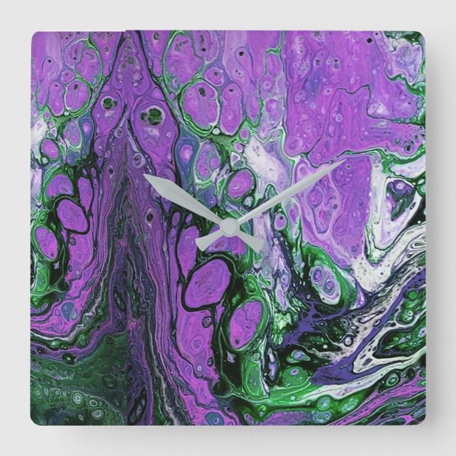 Horloge Carrée Purple and green abstract paint (Recto)