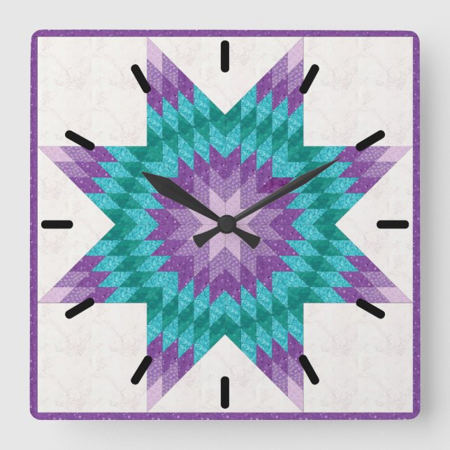 Horloge Carrée Purple and Teal Lone Star Quilt (Recto)