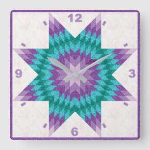 Horloge Carrée Purple and Teal Lone Star Quilt