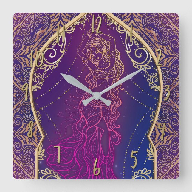 Horloge Carrée Purple & Gold Moroccan Arabian Belly Dancing Glam (Recto)