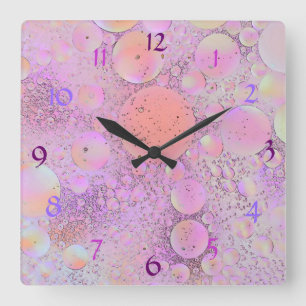 Horloge Carrée Purple & Pink Modern Bubble Wall Clock