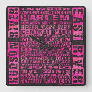 Horloge Carrée Quartiers NYC Hot Rose