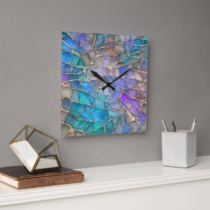 Horloge Carrée Quartz Motif Verre