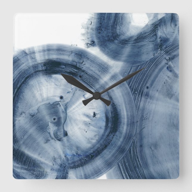 Horloge Carrée Quasars - cercles bleus noirs d'encre (Recto)
