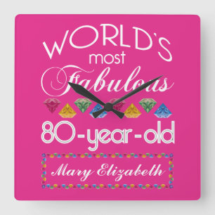 Horloge Carrée quatre-vingtième Anniversaire la plupart de rose