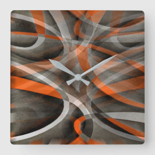 Horloge Carrée Quatre-vingts Vibes Brûlées orange et gris