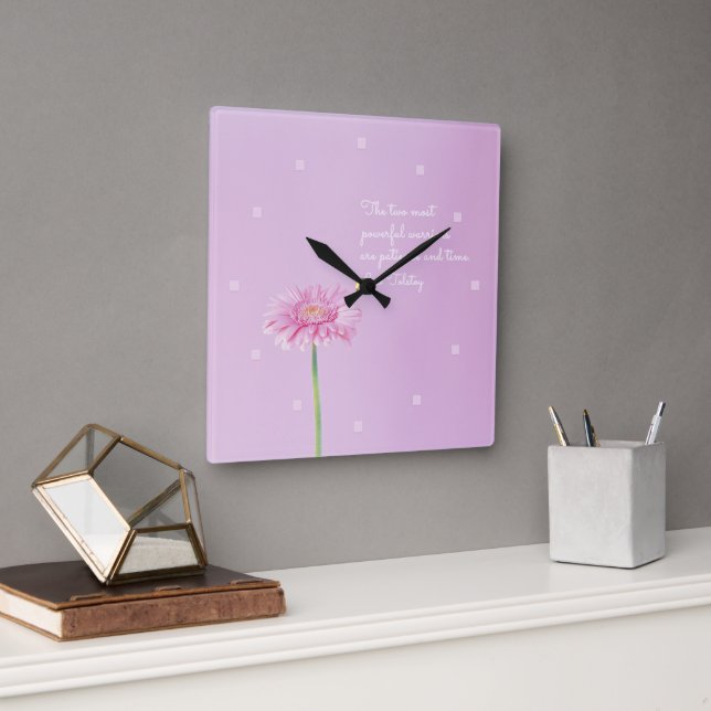 Horloge Carrée Quota d'inspiration & Cute Pink Daisy, Wall Clock (Bureau)