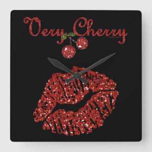 Horloge Carrée RAB Rockabilly très Cherry Kiss