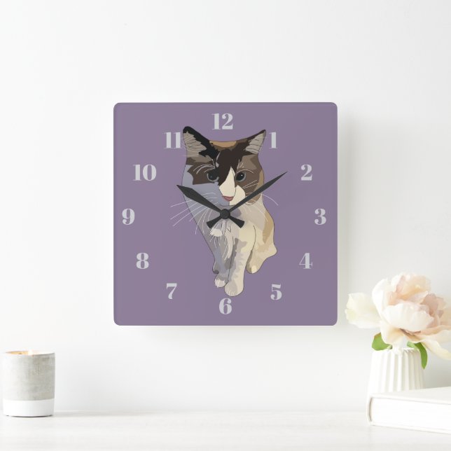 Horloge Carrée Ragdoll cat, Dusty Purple (Maison)