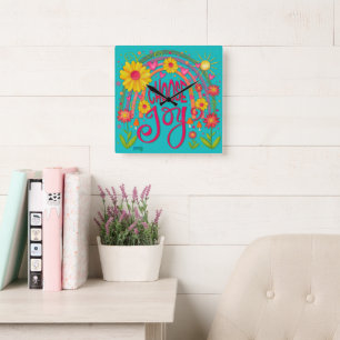 Horloge Carrée Rainbow Choose Joy Cute Branché Turquoise Inspiriv