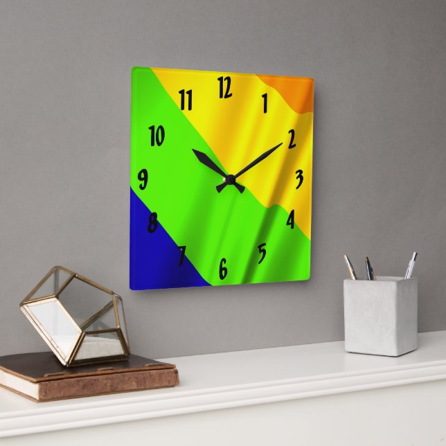 Horloge Carrée Rainbow fun enfants design couleur (Bureau)