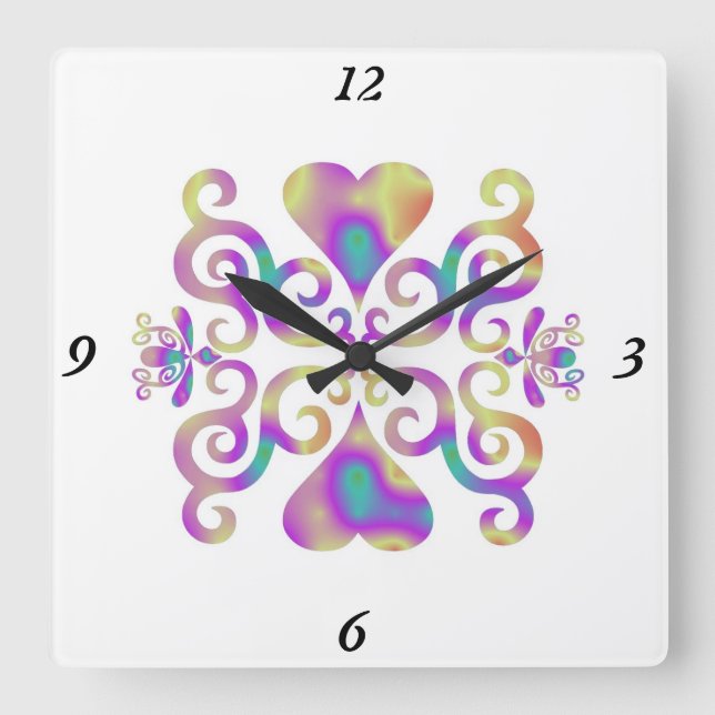 Horloge Carrée Rainbow Lily and Heart (Recto)