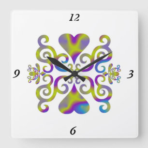 Horloge Carrée Rainbow Lily and Heart
