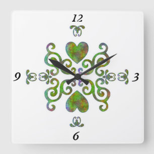 Horloge Carrée Rainbow Lily et le coeur