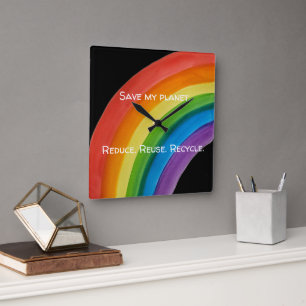 Horloge Carrée RAINBOW Sauvegarder ma planète (personnalisable)