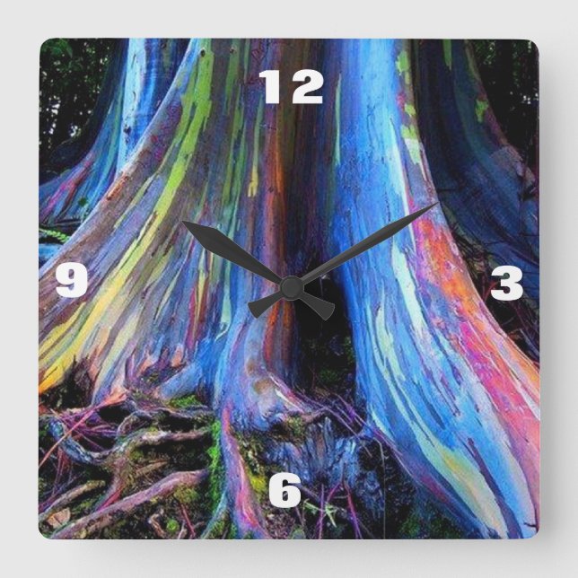 Horloge Carrée RAINBOW TREE clock (Recto)
