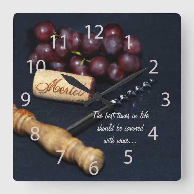 Horloge Carrée Raisins, lièges de bouteille de vin et (Recto)