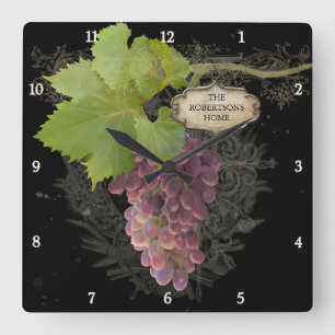 Horloge Carrée Raisins rustiques sur le nom personnalisé par cru