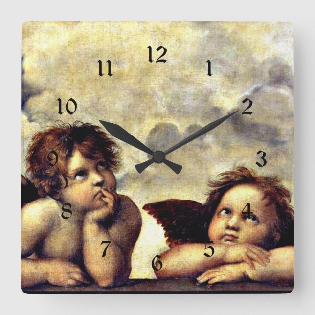 Horloge Carrée Raphael : Putti, Détail de la Vierge Sixtine (Recto)