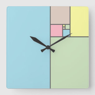 Horloge Carrée Rapport d'or Fibonacci motif en pastels