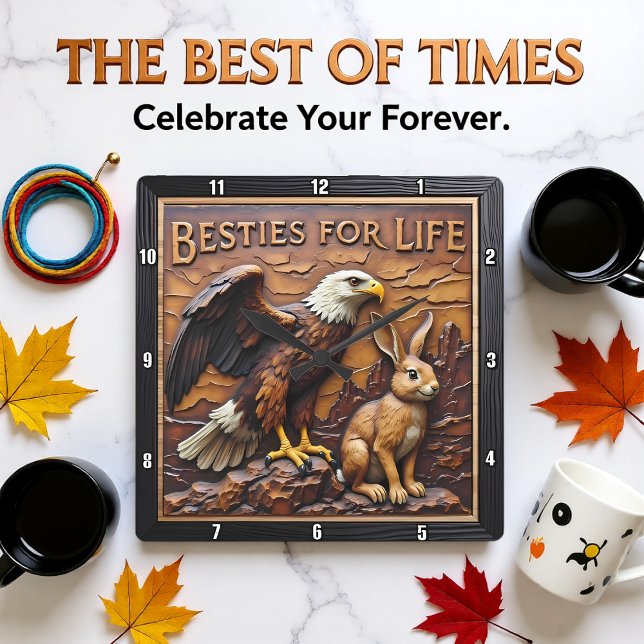 Horloge Carrée Raptor Rabbit Close Companions (Créateur téléchargé)