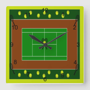 Horloge Carrée Raquettes de court de tennis et de tennis