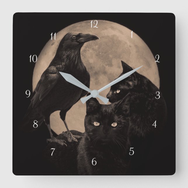 Horloge Carrée Raven Black Cat Magie (Recto)