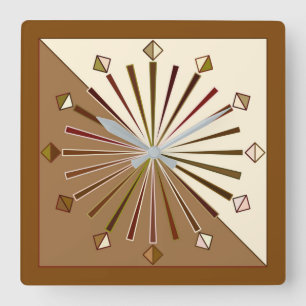 Horloge Carrée Rayon de soleil, brun, Taupe et beige géométriqu