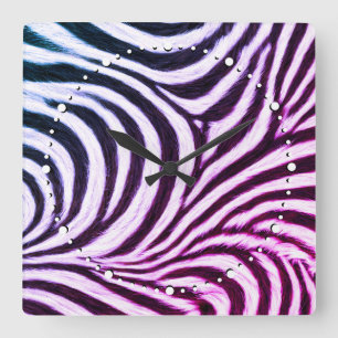 Horloge Carrée Rayure Zèbre Noir Blanc Bleu Violet Fou