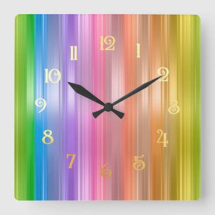 Horloge Carrée Rayures arc-en-ciel