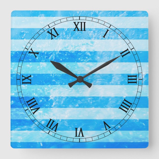 Horloge Carrée Rayures de mer de bleu de turquoise (Recto)