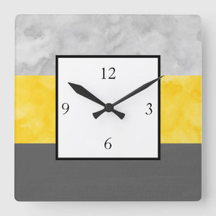 Horloge Carrée Rayures grises jaunes de bloc