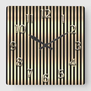 Horloge Carrée Rayures noires de chiffres arabes d'or de