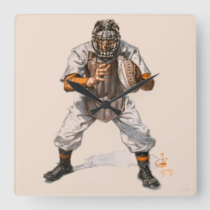 Horloge Carrée Receveur de base-ball