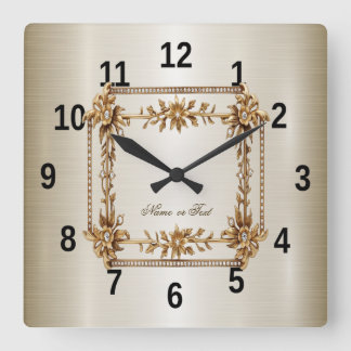 Horloge Carrée Rectangle Orné de Fleurs Diamantées Dorées Brillan