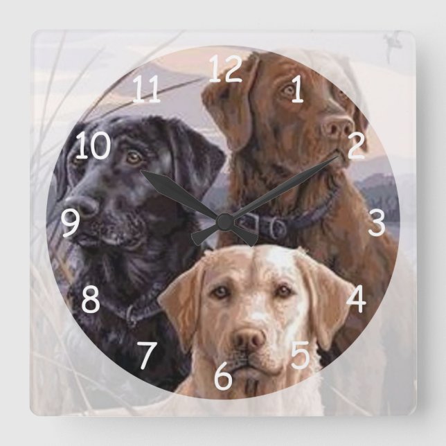 Horloge Carrée Récupérateurs Labrador (Recto)