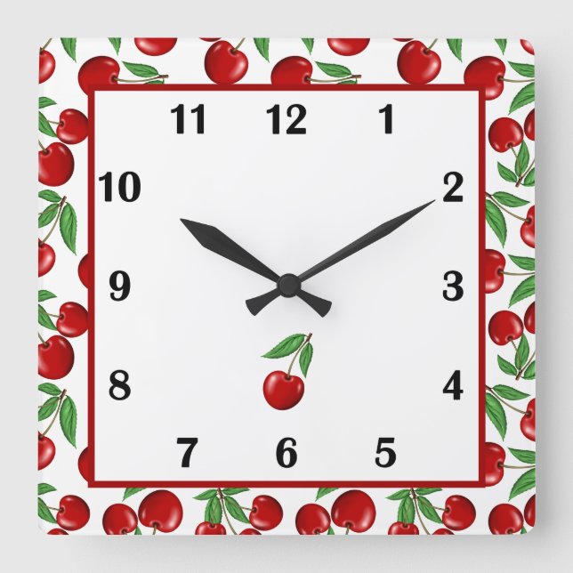 Horloge Carrée Red Cherries All Over Graphic (Recto)