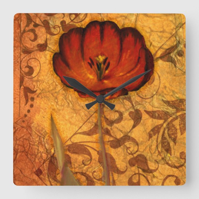 Horloge Carrée Red Flowers (Recto)