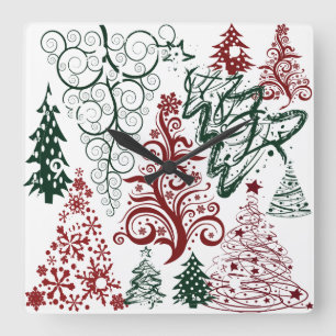 Horloge Carrée Red Green Holiday