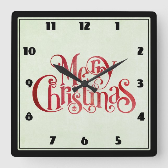 Horloge Carrée Red Joyeux Noël Typographie Festive Police (Recto)