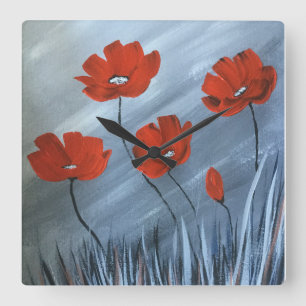 Horloge Carrée Red Poppies