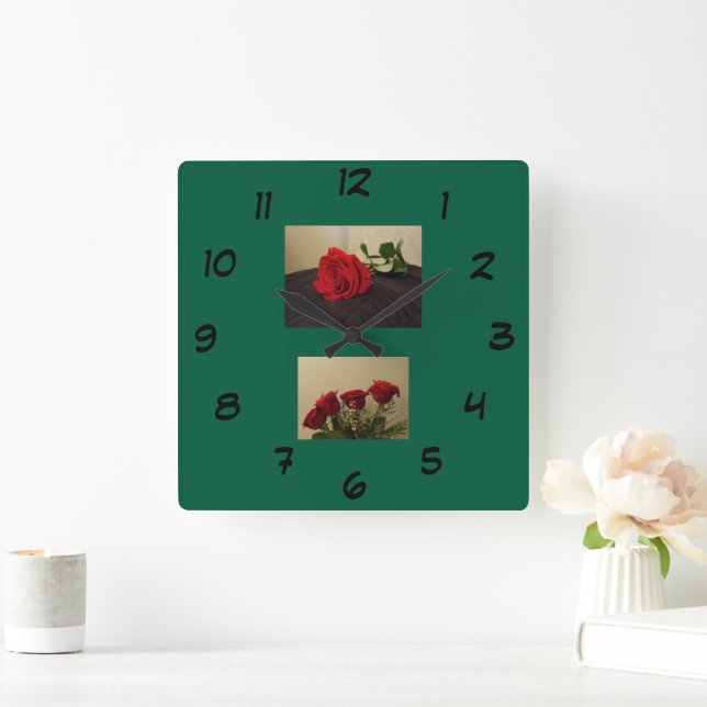 Horloge Carrée Red Roses Acrylic Wall Clock (Maison)