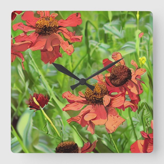 HORLOGE CARRÉE RED RUDBECKIA FLOWERS (Recto)