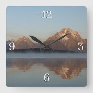 Horloge Carrée Reflet du barrage du lac Jackson dans le parc de G