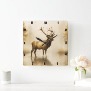 Horloge Carrée Regal Elk Impressionnant Antlers Eau Mistère